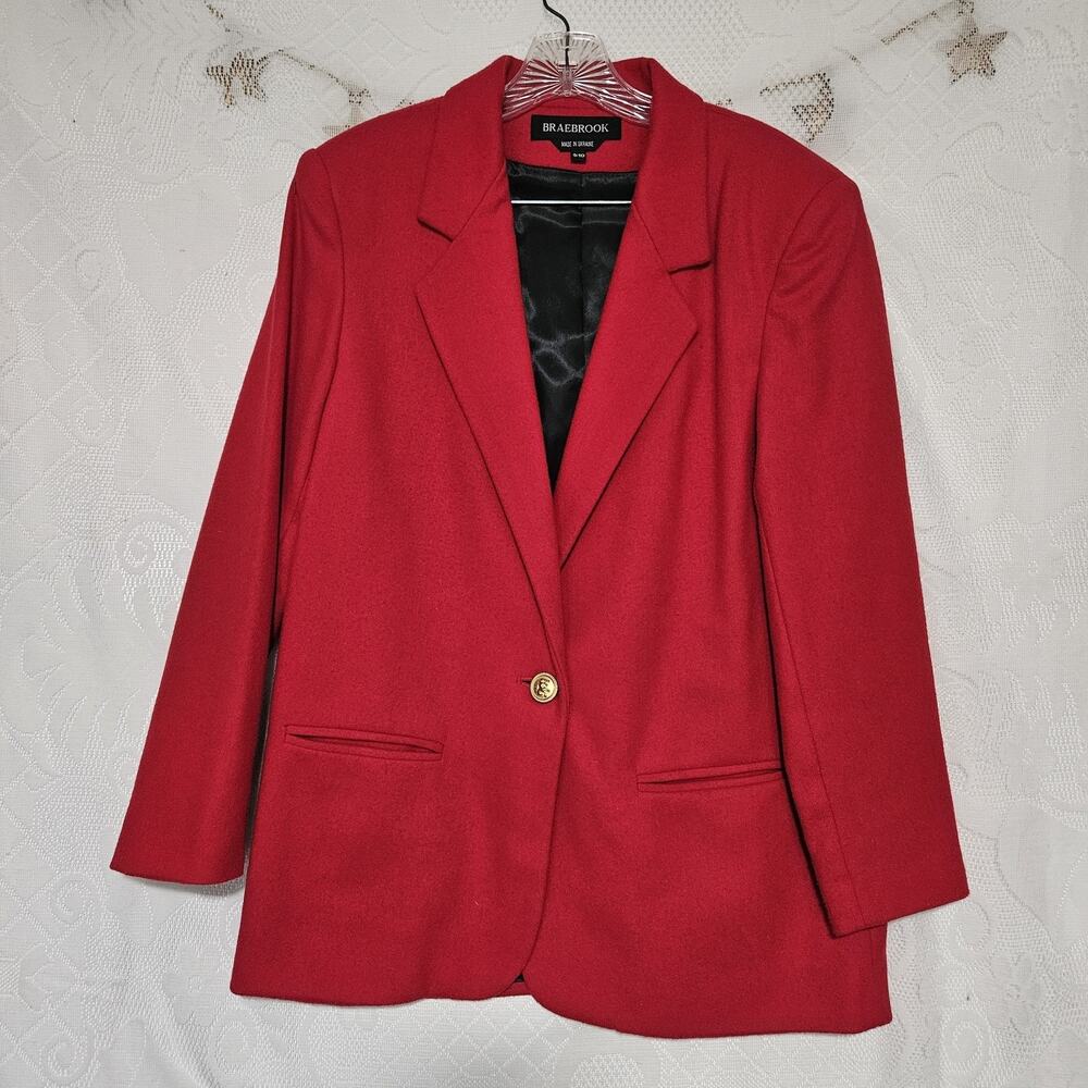 Braebrook Size 9-10 Red 100% Wool Jacket Classic Lined Blazer 80s 90s Preppy